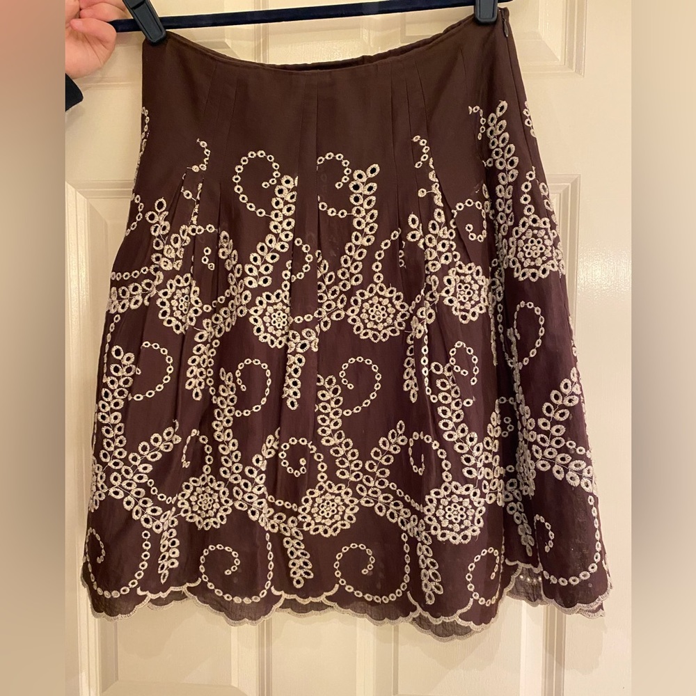 Short brown eyelet skirt
